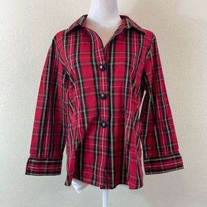 Foxcroft red checkered no iron button down shirt size 10